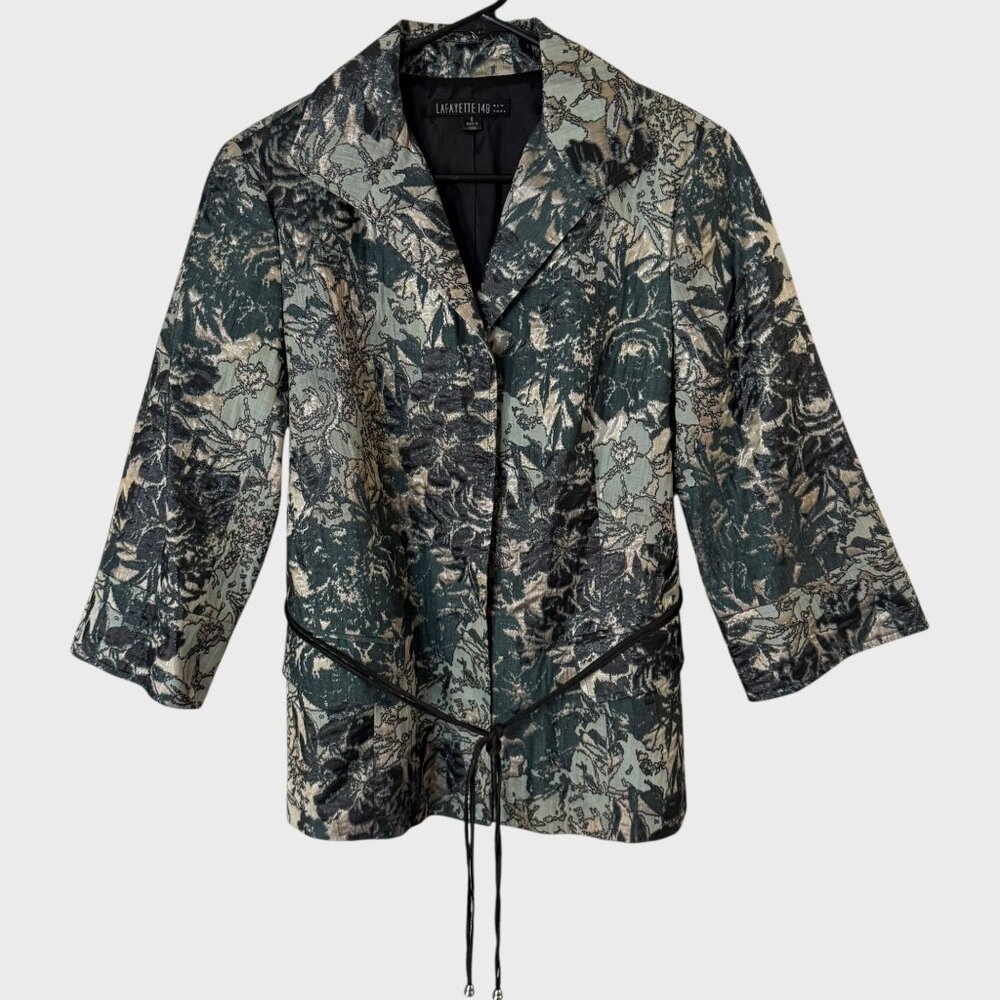 Lafayette 148 Helena Brocade Jacquard Blazer Jacket Green & Gold Women's Size 6